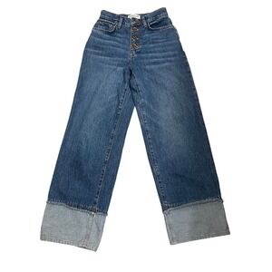 Derek Lam 10 Crosby Simon's Women's Denim Wide Leg Jeans Button Fly Cuffed Sz 25
